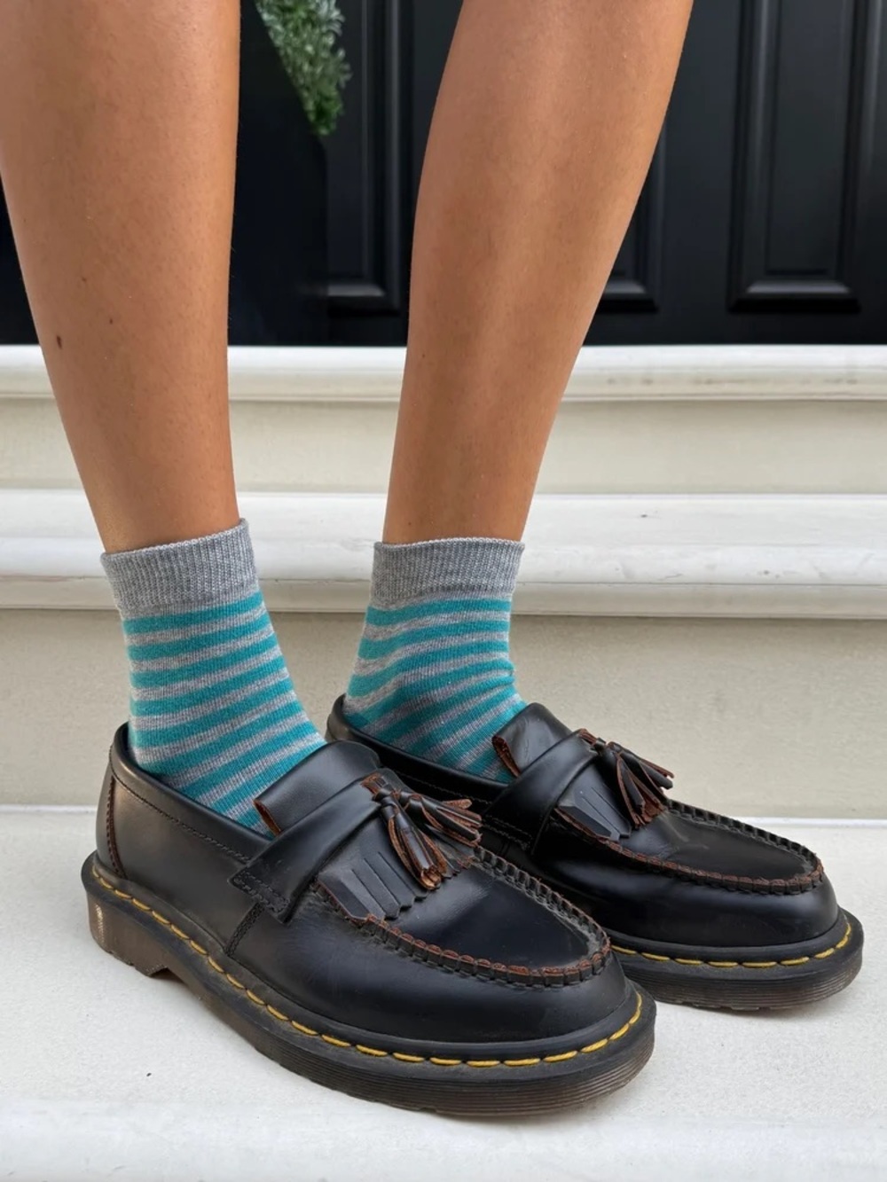 Brandy Melville Teal & Gray Striped Socks